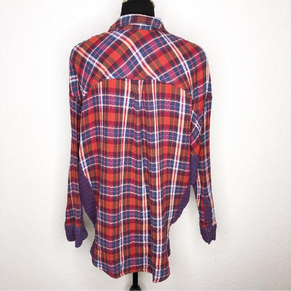Free People Magical Plaid red blue white mixed plaid button down shacket Large - Picture 16 of 16